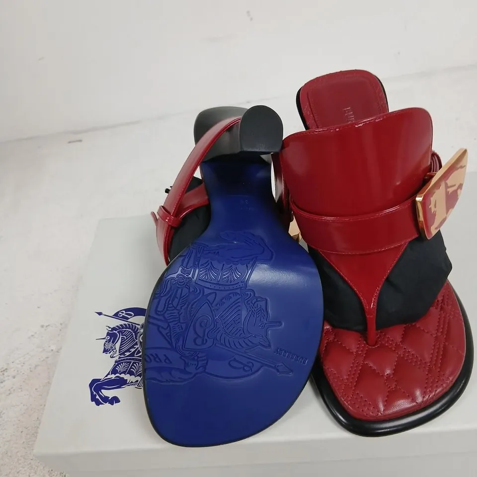 BURBERRY LEATHER SANDALS – RED SCARLETT, WOMEN'S, EU 36 / UK 3, LEATHER SOLE