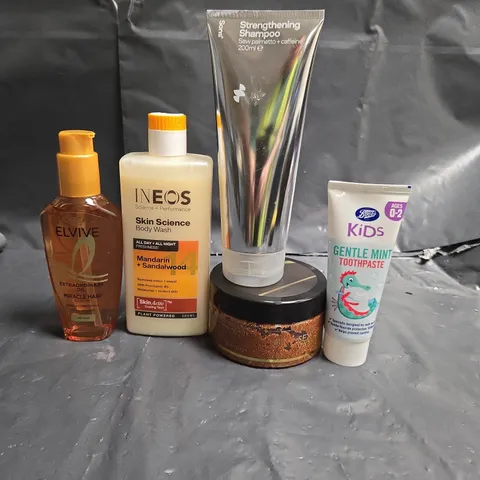 APPROXIMATEY 20 ASSORTED HEALTH AND BEAUTY PRODUCTS TO INCLUDE - INEOS BODY WASH - KIDS TOOTHPASTE AND ELVIVE HAIR OIL
