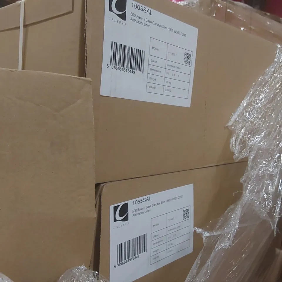 PALLET CONTAINING A LARGE QUANTITY OF ASSORTED BATHROOM FURNITURE PARTS INCLUDING: CALYPSO BASE CARCASSES ECT