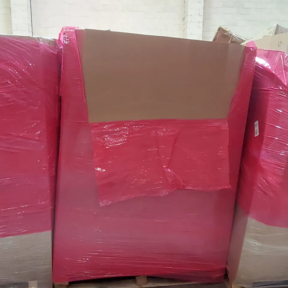 PALLET OF ASSORTED ITEMS INCLUDING: SKATEBOARD, STEEL PET STAIRS, MOBILITY STEP STOOL, FOOTBALL REBOUNDER, PICTURE FRAME SET ECT