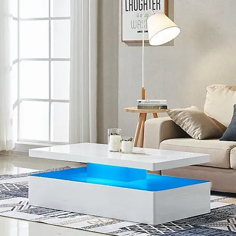 BOXED QUINTON MODERN COFFEE TABLE IN WHITE HIGH GLOSS WITH LED (1 BOX)
