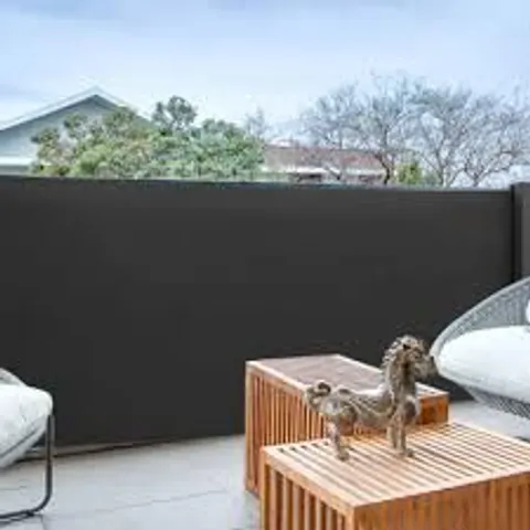 BOXED SOL 27 OUTDOOR 300CM W X 12CM D FABRIC COVER MOTORISED RETRACTABLE SIDE AWNING - DARK GREY (1 BOX)