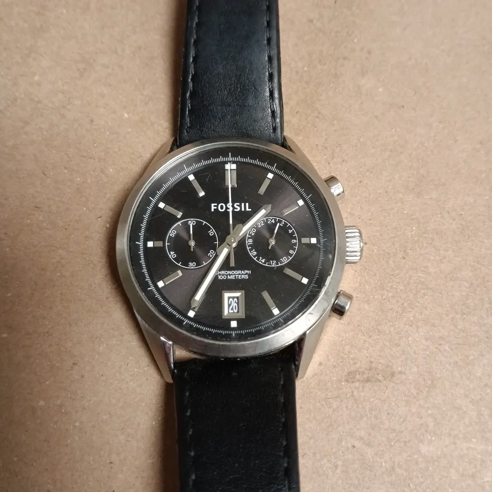 UNBOXED FOSSIL BLACK DIAL CHRONOGRAPH WATCH WITH BLACK LEATHER STRAP - CH2972 111511