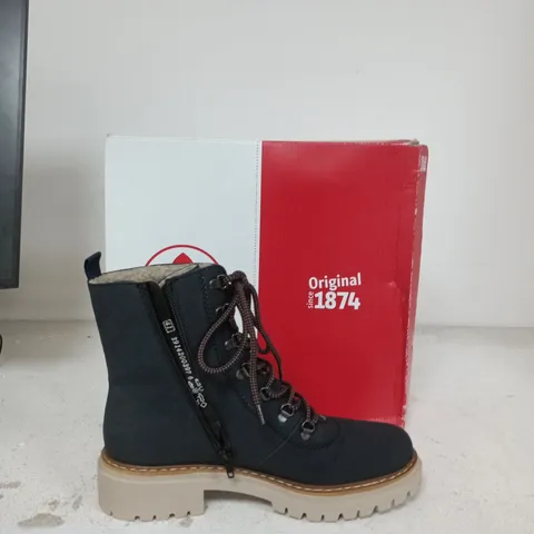 RIEKER BLACK ANKLE BOOT WITH LACE-UP FRONT AND SIDE ZIP – BOXED EU SIZE 41