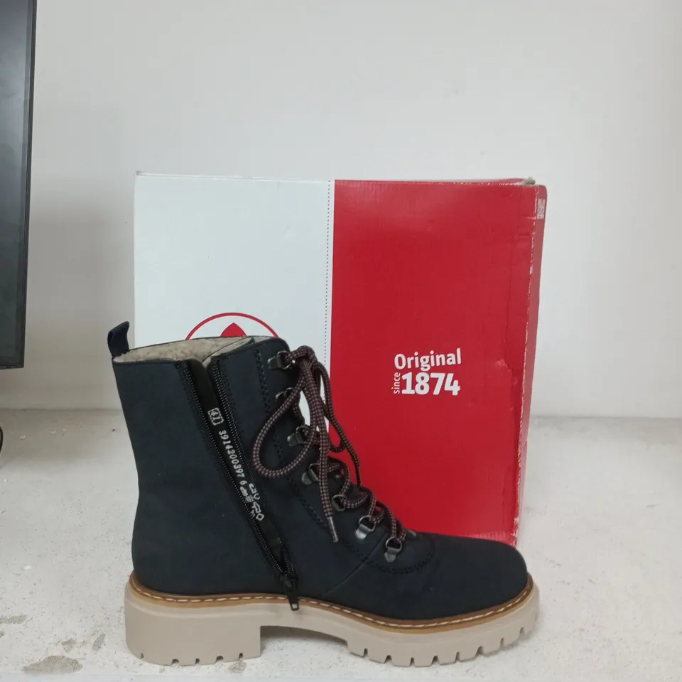 RIEKER BLACK ANKLE BOOT WITH LACE-UP FRONT AND SIDE ZIP – BOXED EU SIZE 41
