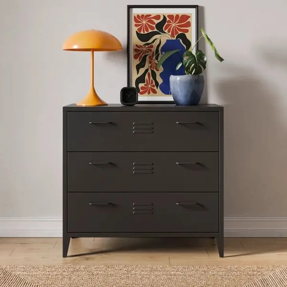 BOXED HELGA METAL 3 DRAWER CHEST - BLACK (1 BOX)
