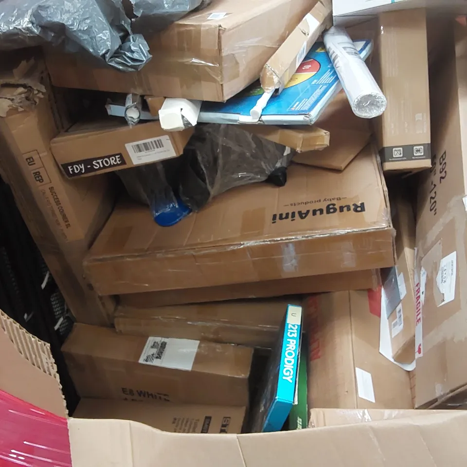 PALLET OF ASSORTED ITEMS INCLUDING: HIGH-FI TURNTABLE, OFFICE CHAIR, PRAM, FOOT SPA, CAULKING GUN ECT