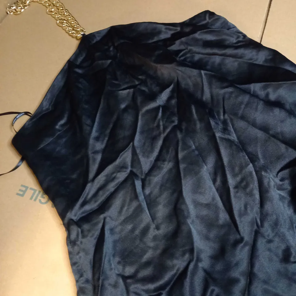 KAREN MILLEN BLACK SATIN BACK HALTER JUMPSUIT - SIZE 12