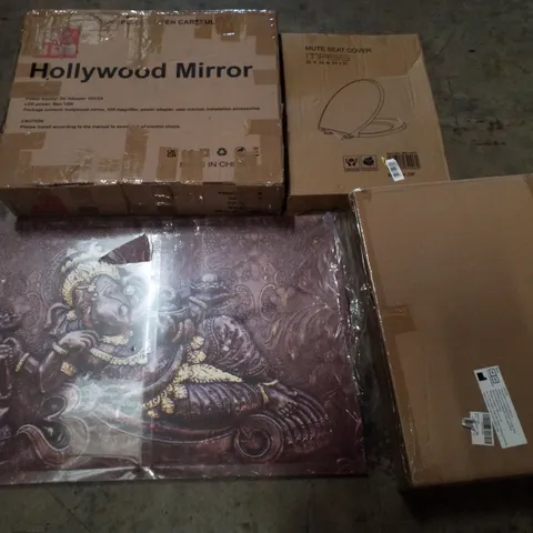 PALLET CONTAINING ASSORTED PRODUCTS INCLUDING HOLLYWOOD MAKEUP MIRROR, TOILET SEAT, SHOWER CHAIR & GANESHA WRAPPED PRINT