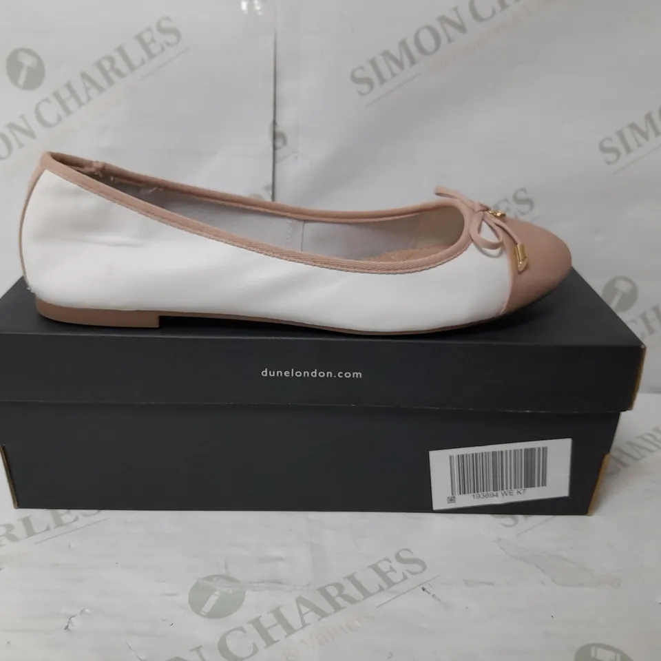 DUNE LONDON TOE CAP BOW BALLERINA FLAT SHOE IN WHITE LEATHER SIZE 7