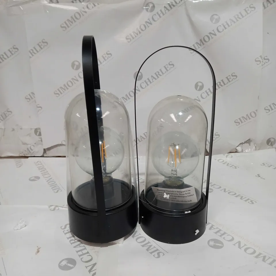 2 BLACK GLASS LANTERNS LED