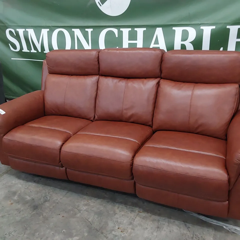 DESIGNER POWER RECLINING THREE SEATER SOFA CHESTNUT LEATHER 