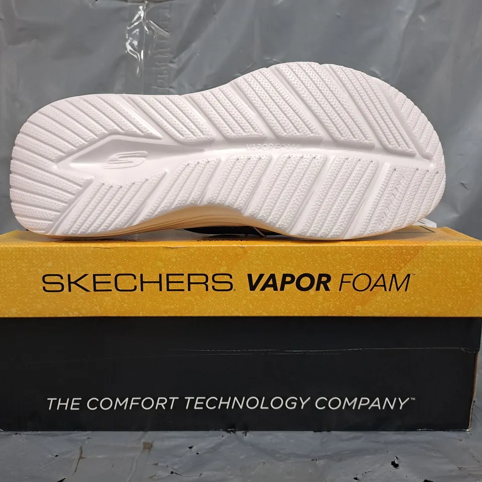 BOXED PAIR OF SKECHERS TOE-POST SANDALS IN NAVY/YELLOW SIZE UK 11