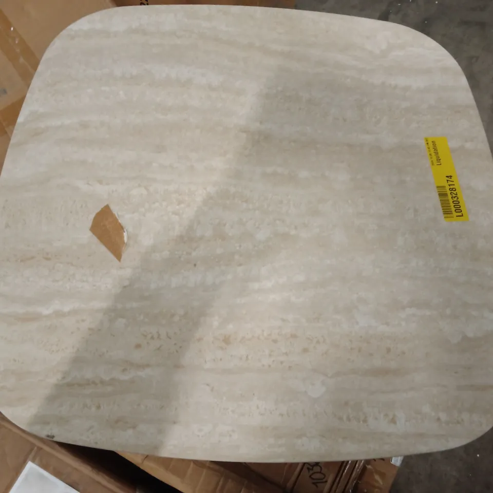 SQUARE LAMP TABLE – WALNUT EFFECT/NATURAL STONE END TABLE