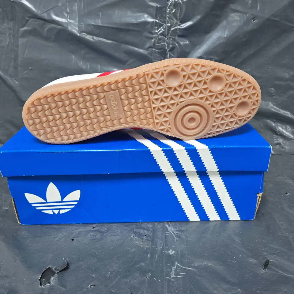 BOXED PAIR OF ADIDAS SAMBA SHOES IN RED/WHITE SIZE UK 11.5