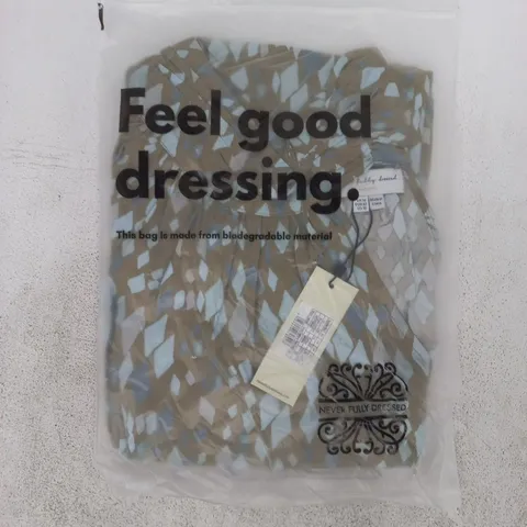 BAGGED NEVER FULLY DRESSED GREEN DIAMOND PRINT HALTER TOP SIZE UK 14