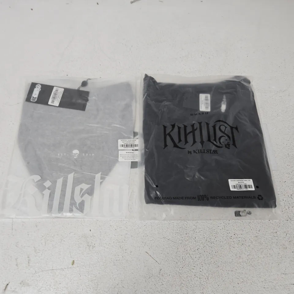 LARGE QUANTITY OF BRAND NEW KILLSTAR ITEMS TO INCLUDE MIDNIGHT ROAR BIKINI BOTTOMS AND ECHOED DARKNESS TUNIC TOPS - VARIOUS SIZES