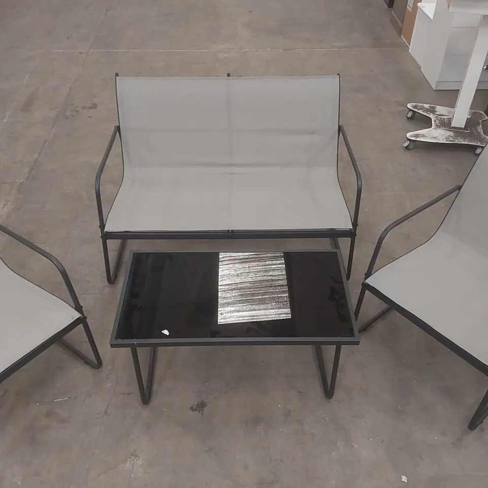 OUTDOOR POPPELL 4-PIECE PATIO FURNITURE SET WITH 2 CHAIRS & GLASS COFFEE TABLE FRAME COLOUR: BLACK