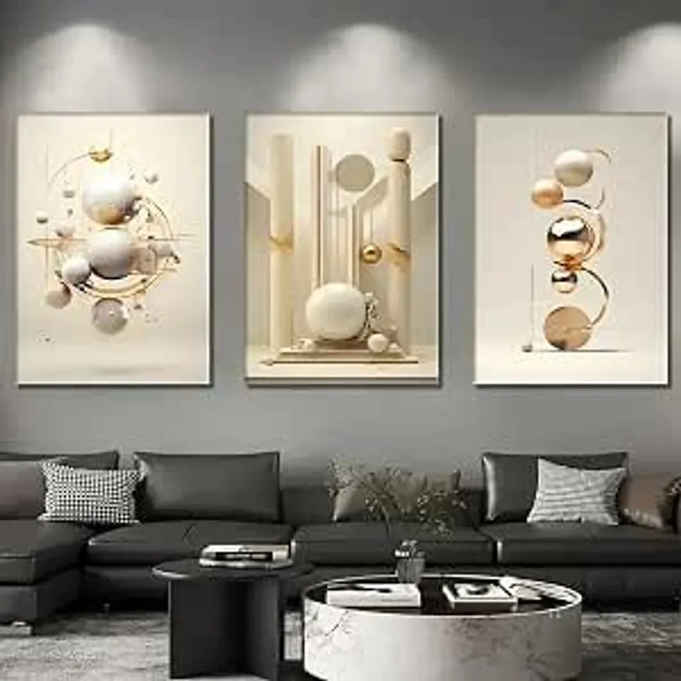 BOXED SET OF 3 YUSUZHU THREE-DIMENSIONAL GEOMETRIC SPHERES CANVAS PRINTS POSTERS WALL ART
