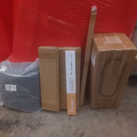 PALLET OF ASSORTED ITEMS INCLUDING BLADELESS FAN AND HEATER, 6 SEAT PADS, WINDOW BLINDS, LED LIGHT