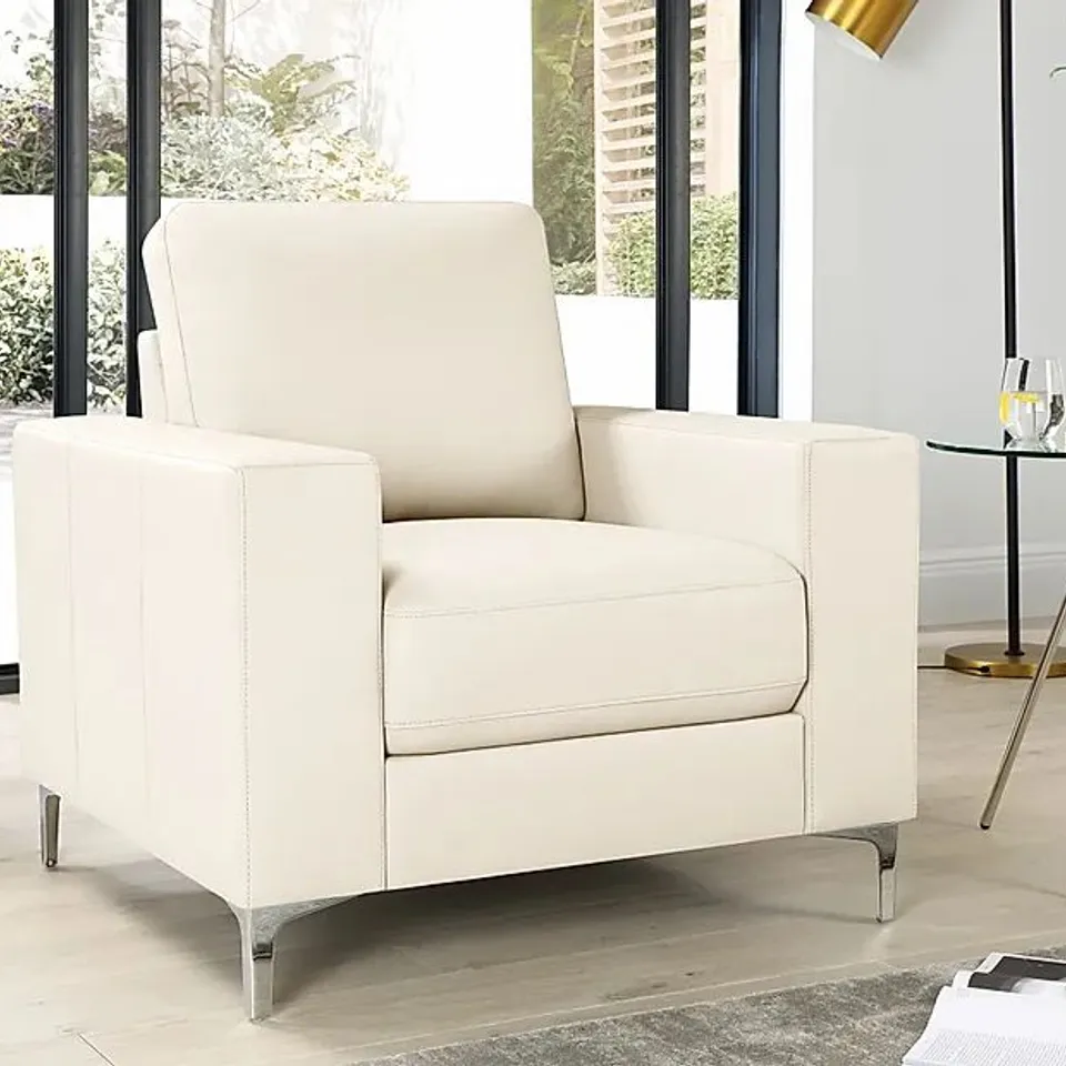 BOXED DESIGNER BALTIMORE IVORY LEATHER ARMCHAIR