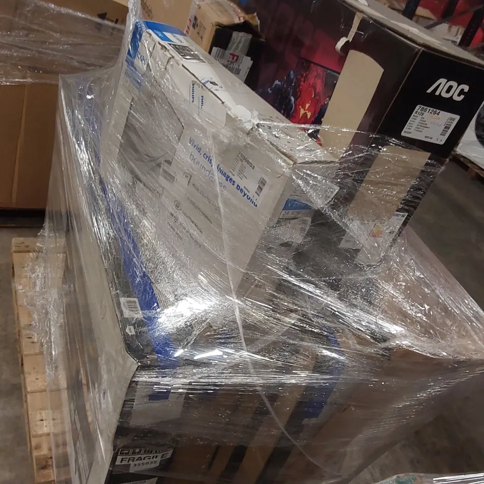 PALLET OF APPROXIMATELY 7 UNPROCESSED RAW RETURN MONITORS AND TELEVISIONS TO INCLUDE;