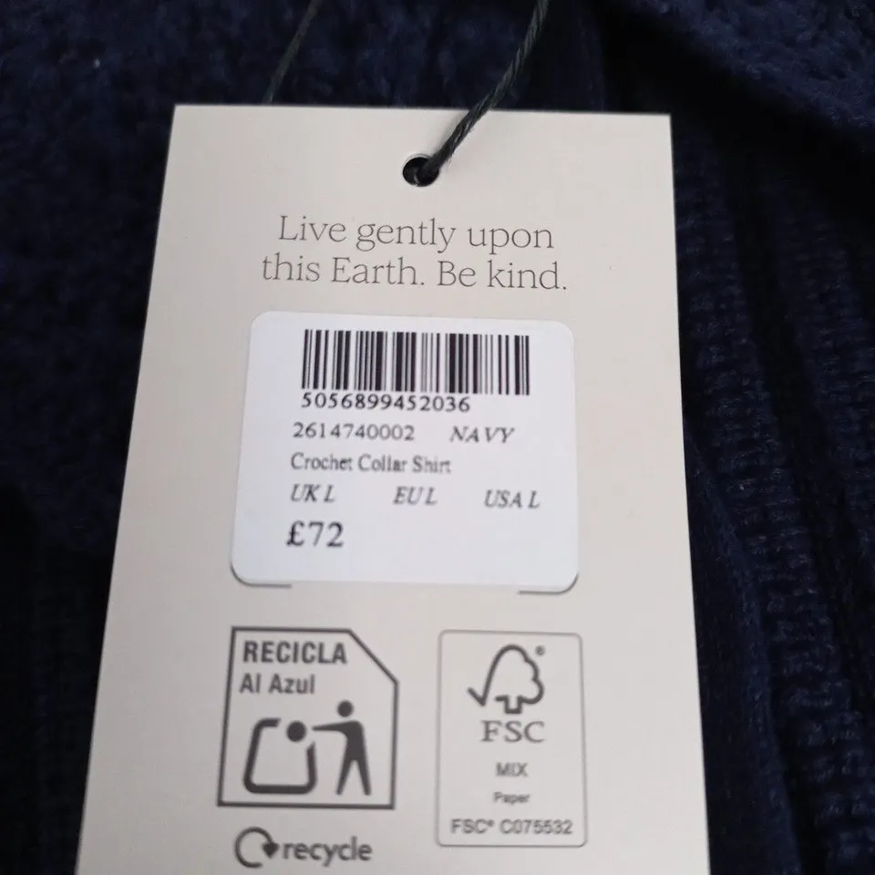 NOBODY'S CHILD CROCHET COLLAR SHIRT – NAVY – UK L