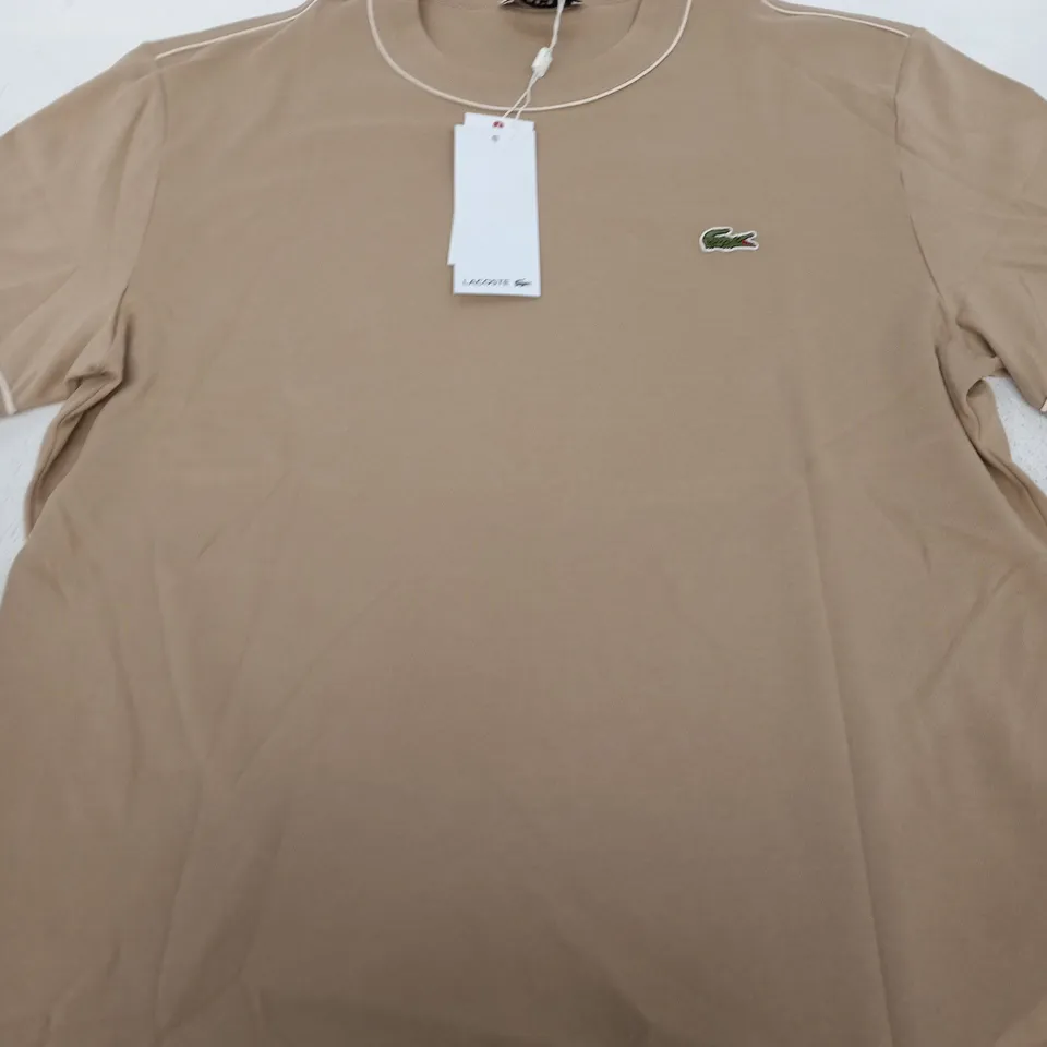 LACOSTE BEIGE CREW NECK T-SHIRT – SIZE M
