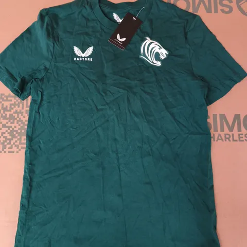 CASTORE LEICESTER TIGERS WARM-UP TEE IN BOTANICAL GREEN SIZE SMALL