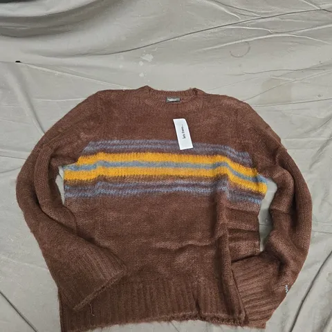 JETS FRANS... BROWN STRIPED KNIT SWEATER, SIZE S