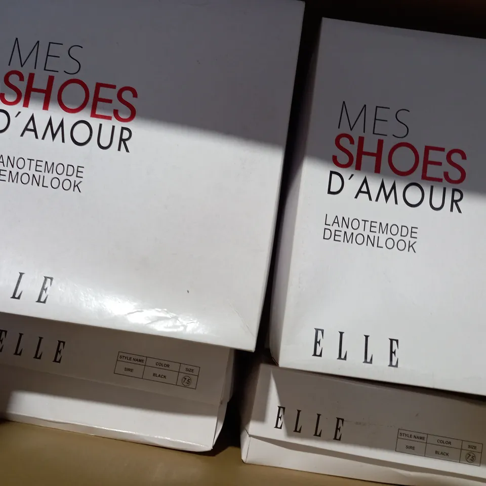 APPROXIMATELY 10 BOXED PAIR OF ELLE SIRE HEELED PLATFORM OPEN TOE BOOTS IN VARIOUS SIZES TO INCLUDE SIZE 7.5