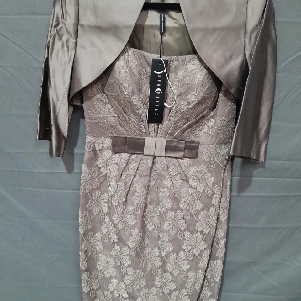 JOHN CHARLES BROWN LACE DRESS WITH SHOULDER JACKET - UK 8