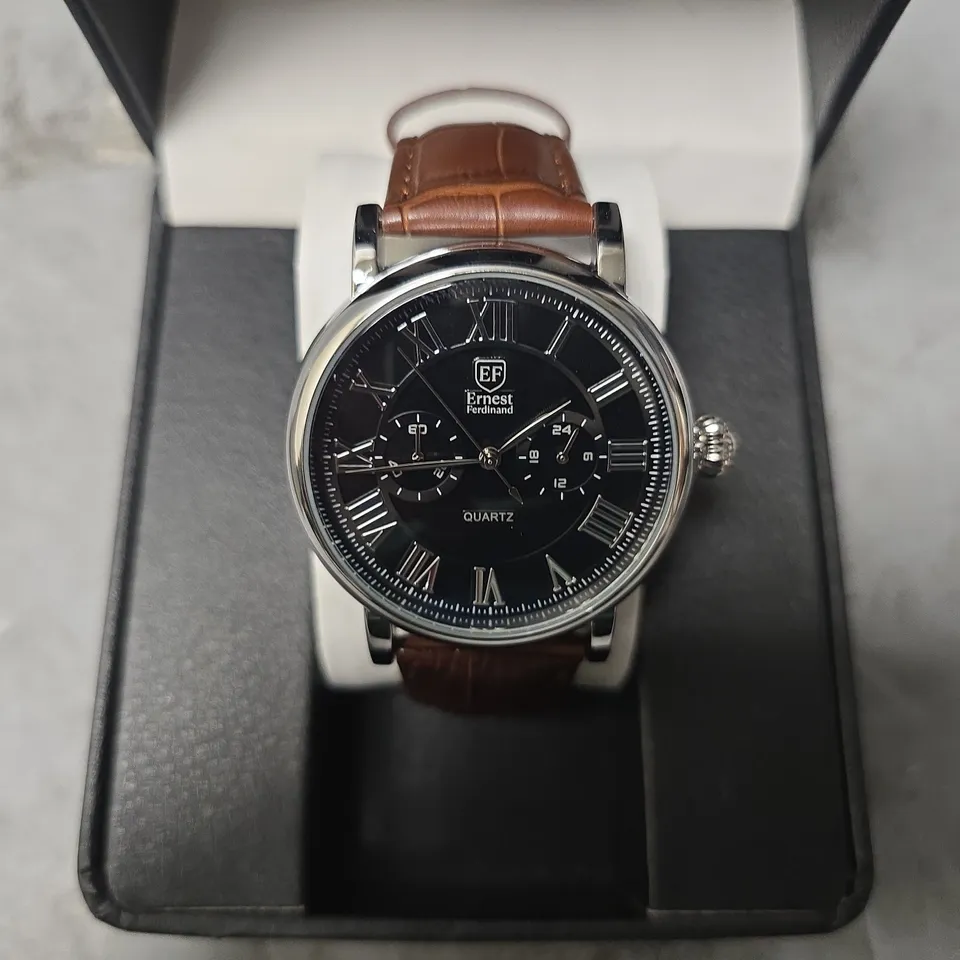 ERNEST FERDINAND WATCH – FUNCTIONING SUB DIALS – LEATHER STRAP –  GIFT BOX