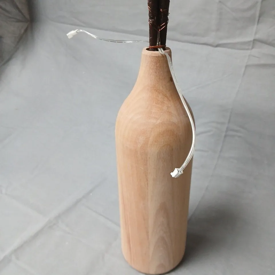 WOODEN VASE WITH LED BRANCHES AND DECORATIVE HANGING ORNAMENTS