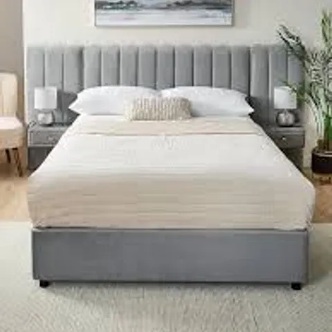 BOXED AMAYA KING SIZE BED FRAME WITH BUILT-IN SIDE TABLES - GREY (4 BOXES)