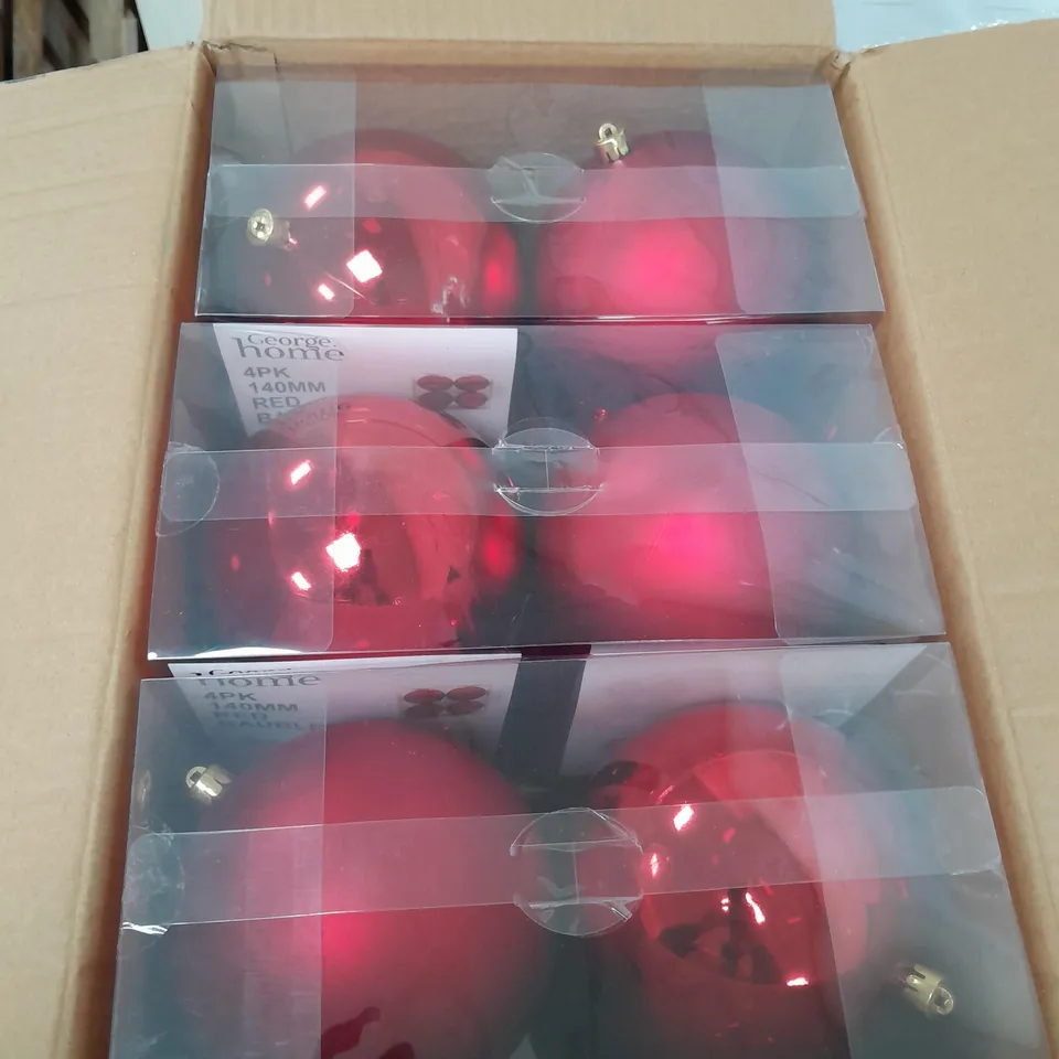 BOX OF 3 4 PACK 140MM RED BAUBLES