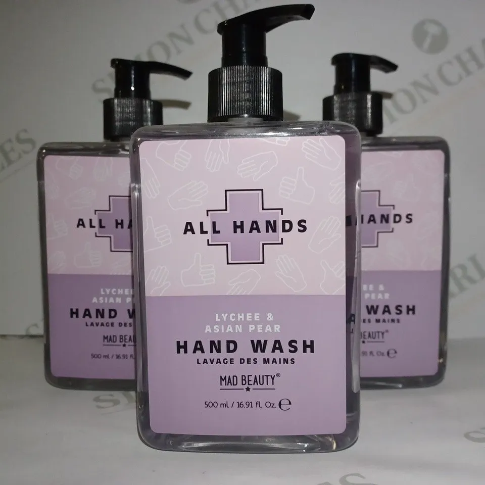 LOT OF 4 X 500ML MAD BEAUTY ALL HANDS HAND WASH - LYCHEE & ASIAN PEAR 