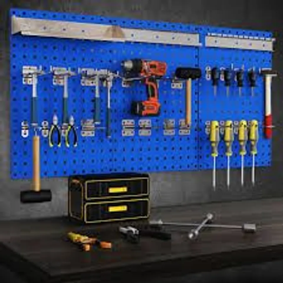 BOXED WALL-MOUNTED PEGBOARD TOOL ORGANIZING KIT WITH 28 PCS HANGING ACCESSORIES - NAVY