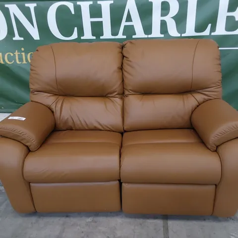 QUALITY BRITISH DESIGNER G PLAN MINSTRAL MANUAL RECLINING TWO SEATER SOFA CAMBRIDGE TAN LEATHER