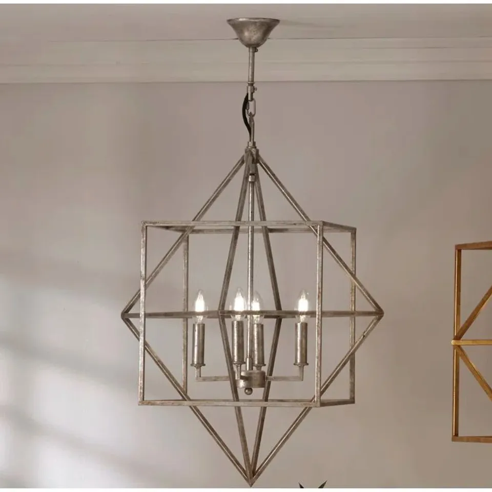 BOXED PACIFIC RIEY 4 LIGHT GEOMETRIC CHANDELIER 
