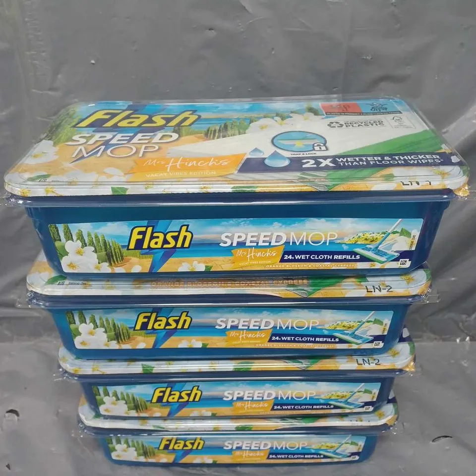 4 BOXED FLASH SPEEDMOP WET FLOOR CLEANING WIPES, MRS HINCH'S VACAY VIBES, 24 CLOTHS PER BOX