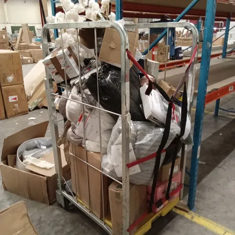 CAGE OF ASSORTED HOUSEHOLD GOODS AND PRODUCTS TO INCLUDE; CURTAINS, LIGHTING PRODUCTS, EGG COOKER ETC - CAGE NOT INCLUDED 