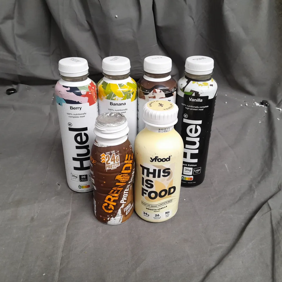 15 ASSORTED FOOD ITEMS TO INCLUDE HUEL FOOD DRINK, GRENADE FUDGE BROWNIE PROTEIN SHAKE AND YFOOD SMOOTH VANILLA FOOD DRINK- COLLECTION ONLY