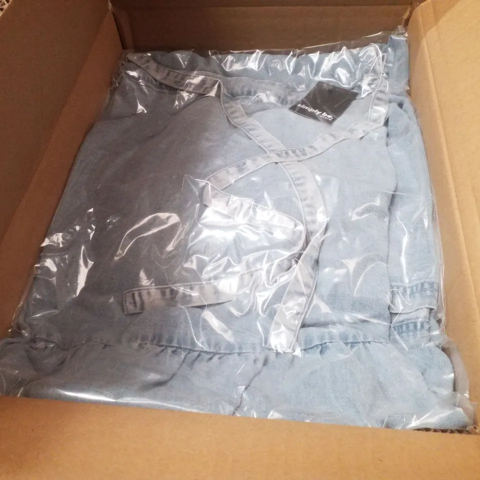 BOXED CONTAINING APPROXIMATELY 7 BRAND NEW SIMPLY BE LIGHT WASH BLUE HALTER TIERED MAXI TENCEL DRESS - SIZE 22