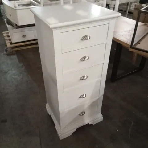 QUALITY DESIGNER HAMPSTEAD WHITE 5 DRAWER TALL CHEST