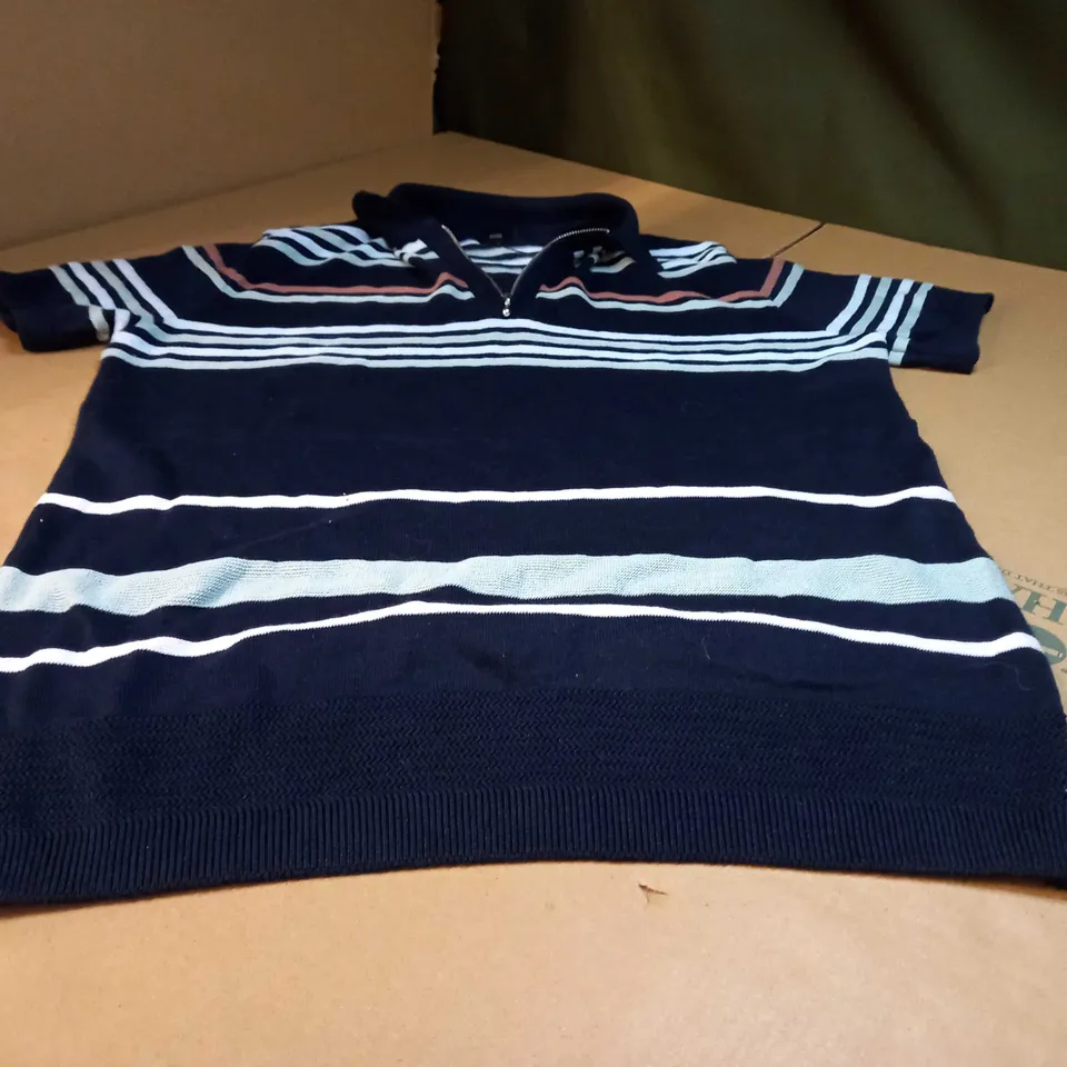 RIVER ISLAND NAVY/STRIPED MENS KNITTED TOP - MEDIUM