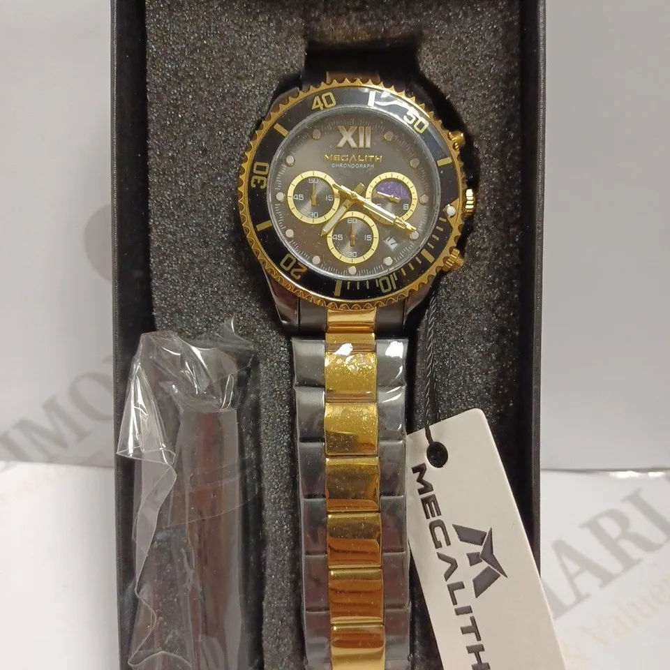 MEGALITH BLACK/GOLD EFFECT TRIPLE DIAL WATCH 