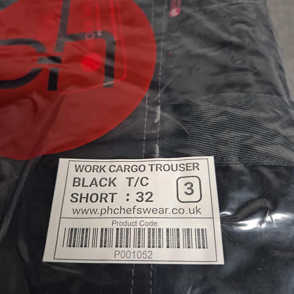 PH CHEFSWEAR WORK CARGO TROUSERS – BLACK TC, SHORT 32 