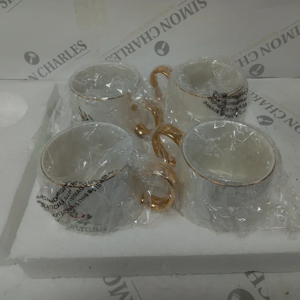 SET OF 4 SARA DAVIES PRINTED CHRISTMAS MUGS