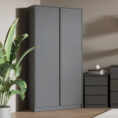 BOXED MALVERN 2 DOOR WARDROBE - GREY (2 BOXES)
